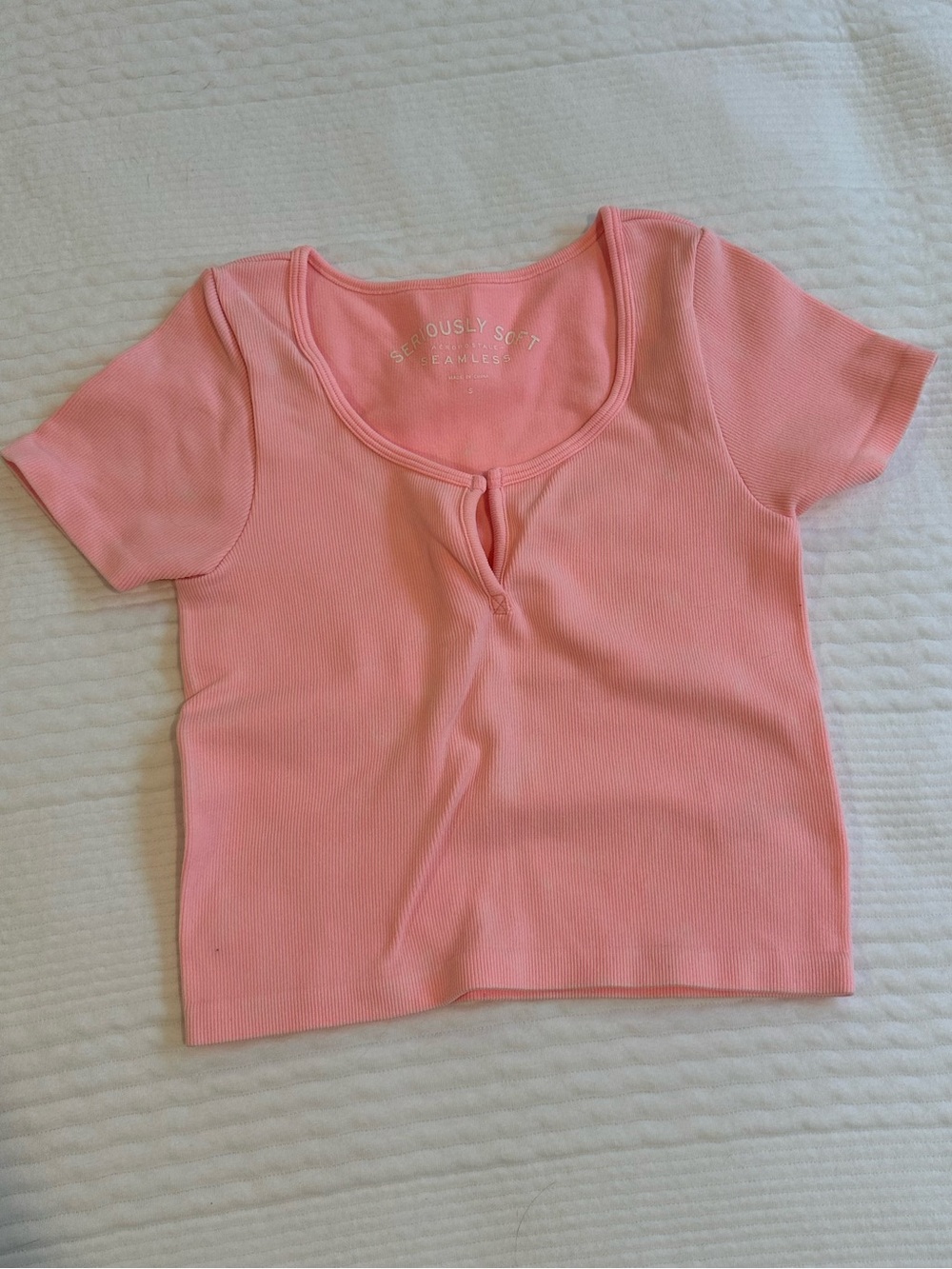 Aeropostale Pink Ribbed Short-Sleeve Crop Tee